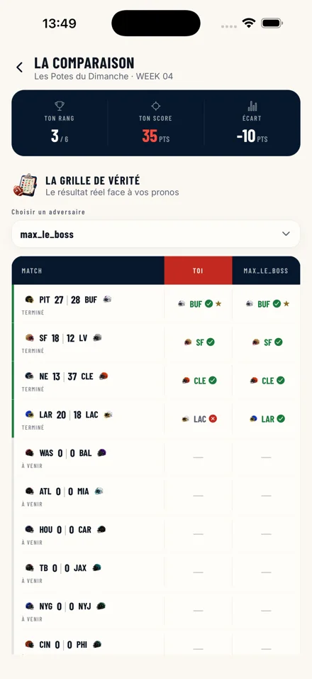 La comparaison : ta grille face à un pote