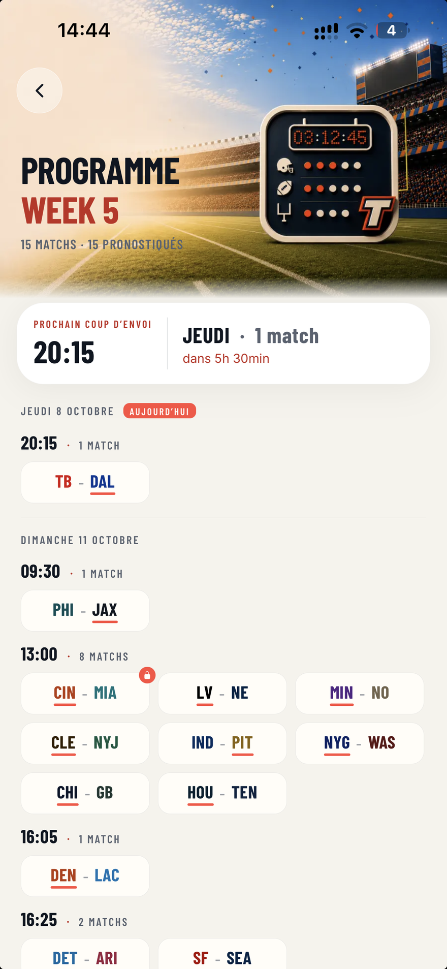 Programme NFL de la semaine : les matchs regroupés par jour et les horaires dans ton fuseau horaire